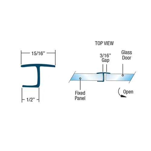 Black 3/8" "H" Jamb Water Seal In Line Panel (Hard Leg)  18" Length - pack of 5