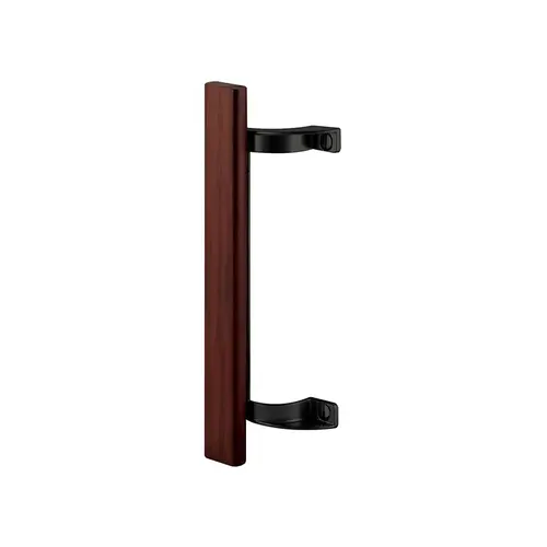 Sliding Glass Door Pull Handle - 6-1/2" To 6-5/8" Hole Centers - Black Diecast Supports - Wood Handle (Single Pack)