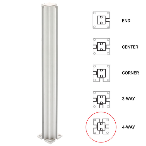 18" 4-Way Standard Partition Post - Brite Anodized