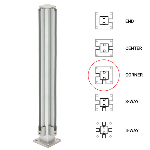 18" Corner 1" Air Space Partition Post - Satin Anodized