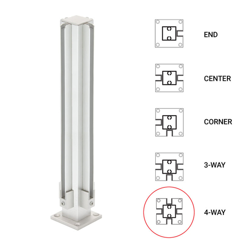 12" 4-Way 1" Air Space Partition Post - Brite Anodized