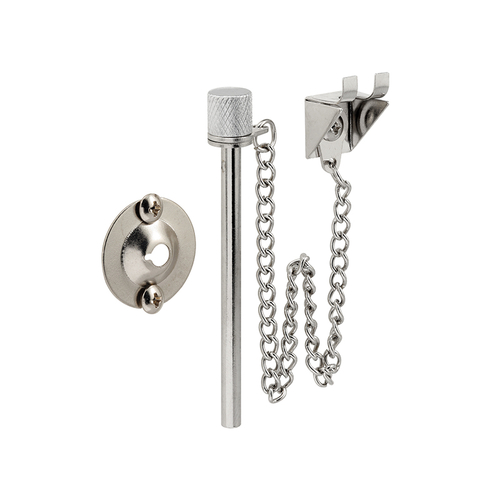 Sliding Patio Door Pin - 3/16" x 2-5/8" - Steel Pin And Retaining Ring - Chrome Plated Finish (Single Pack)