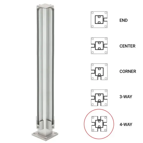 18" 4-Way 1" Air Space Partition Post - Satin Anodized