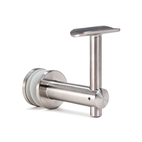 Glass Mounted Bracket - Fixed Saddle and Adjustable Height for 1.5" Diameter Handrail - Brushed Stainless