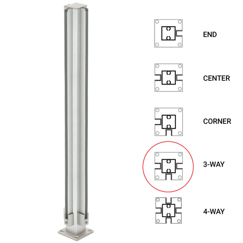 24" 3-Way 1" Air Space Partition Post - Satin Anodized