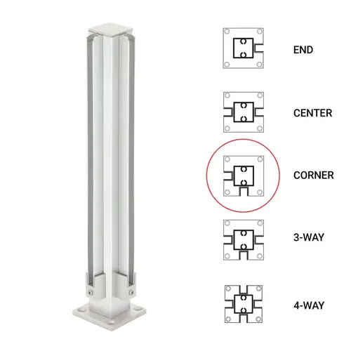 12" Corner 1" Air Space Partition Post - Brite Anodized