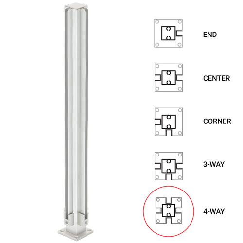 24" 4-Way 1" Air Space Partition Post - Brite Anodized