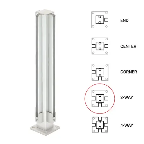 12" 3-Way 1" Air Space Partition Post - Brite Anodized