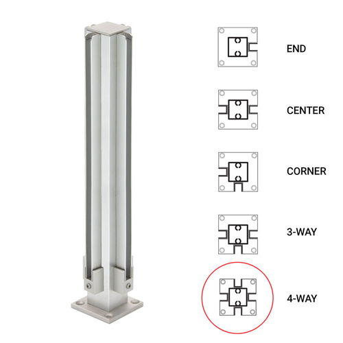 12" 4-Way 1" Air Space Partition Post - Satin Anodized