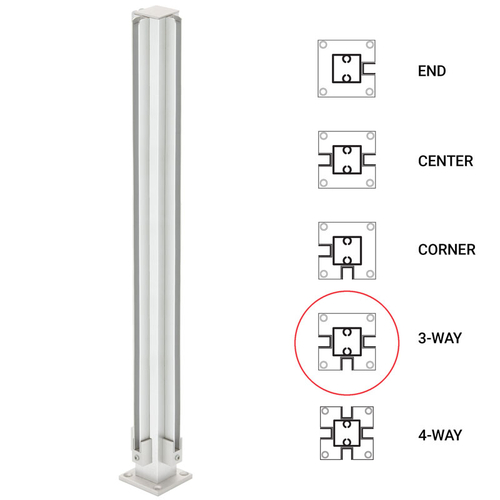 24" 3-Way 1" Air Space Partition Post - Brite Anodized