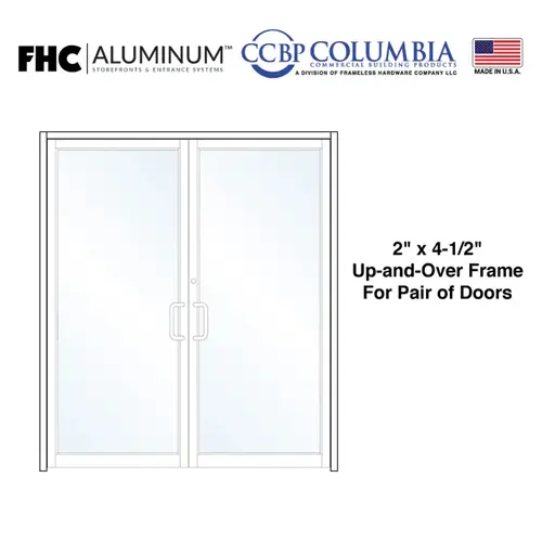 2" x 4-1/2" Up and Over Frame for Pair of Doors with No Hinge Prep and No Closer - No Threshold - Satin Anodized - Custom Size / Hardware Prep