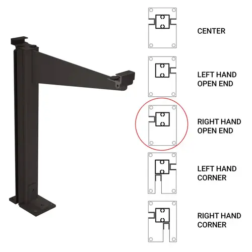 Custom 995 Partition Post Right End with Top Shelf Bracket for 1/4" and 3/16" Glass - Dark Black/Bronze Anodized