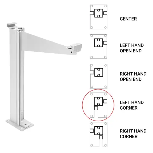 FHC 0D995BALCRC Custom 995 Partition Post Left Corner with Top Shelf Bracket for 1/4" and 3/16" Glass - Brite Anodized