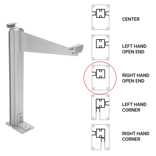 Custom 995 Partition Post Right End with Top Shelf Bracket for 1/4" and 3/16" Glass - Satin Anodized