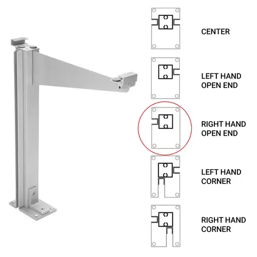 FHC 0D995AREC Custom 995 Partition Post Right End with Top Shelf Bracket for 1/4" and 3/16" Glass - Satin Anodized