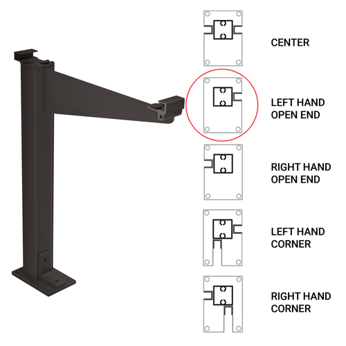 Custom 995 Partition Post Left End with Top Shelf Bracket for 1/4" and 3/16" Glass - Dark Black/Bronze Anodized