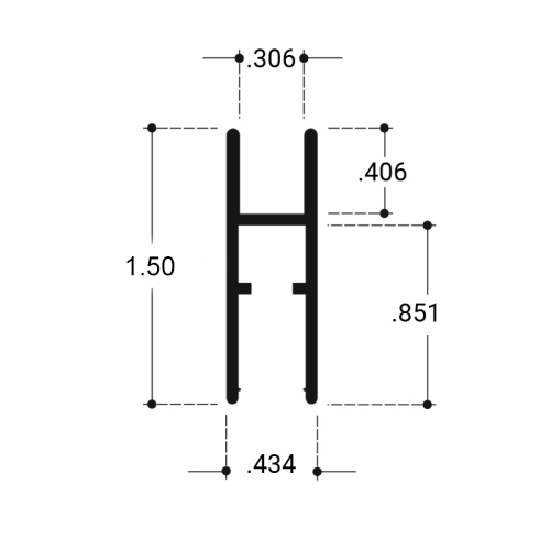 Aluminum H-Bar Extrusion for Showcases 3/16"-1/4" Glass - Brite Anodized  72" Length - pack of 50