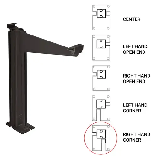 Custom 995 Partition Post Left Corner with Top Shelf Bracket for 1/4" and 3/16" Glass - Dark Black/Bronze Anodized