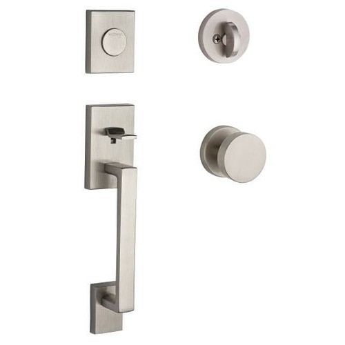 Full Dummy La Jolla Handleset Contemporary Lever and Contemporary Round Rose Satin Nickel Finish