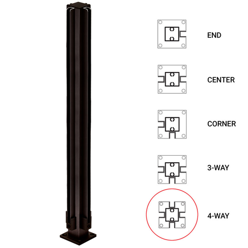 24" 4-Way 1" Air Space Partition Post - Dark Black/Bronze Anodized