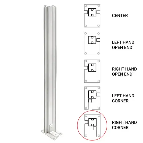 36" Corner Heavy Duty Partition Post - Right - Brite Anodized