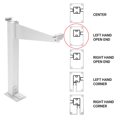 FHC 0D995BALEC Custom 995 Partition Post Left End with Top Shelf Bracket for 1/4" and 3/16" Glass - Brite Anodized