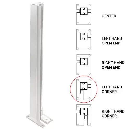 24" Corner Heavy Duty Partition Post - Brite Anodized - Left