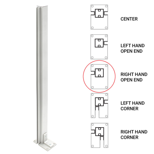 36" End Heavy Duty Partition Post - Right - Brite Anodized