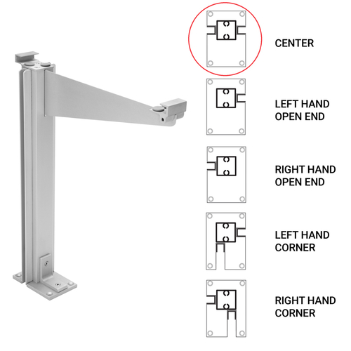 Custom 995 Partition Post Center with Top Shelf Bracket for 1/4" and 3/16" Glass - Satin Anodized