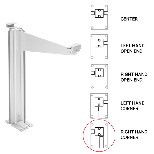 FHC 0D995BARCRC Custom 995 Partition Post Right Corner with Top Shelf Bracket for 1/4" and 3/16" Glass - Brite Anodized