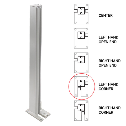 24" Corner Heavy Duty Partition Post - Satin Anodized - Left Corner