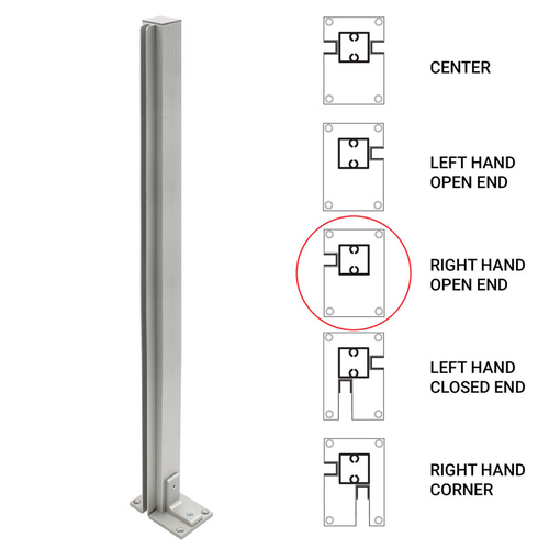 36" End Heavy Duty Partition Post - Right - Satin Anodized