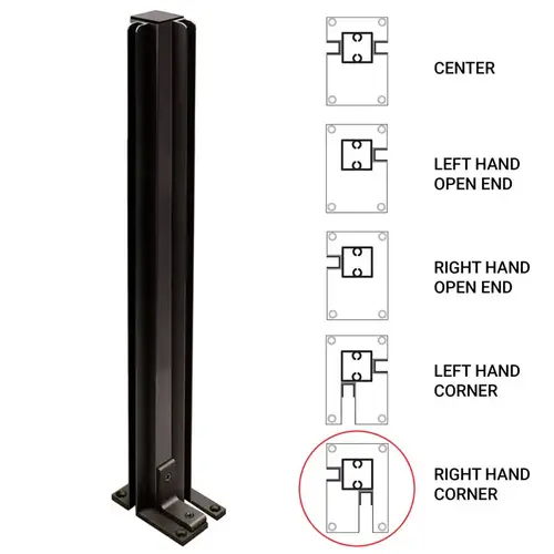 24" Corner Heavy Duty Partition Post - Dark Black/Bronze Anodized - Right