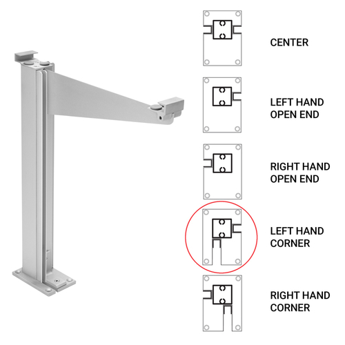 Custom 995 Partition Post Left Corner with Top Shelf Bracket for 1/4" and 3/16" Glass - Satin Anodized