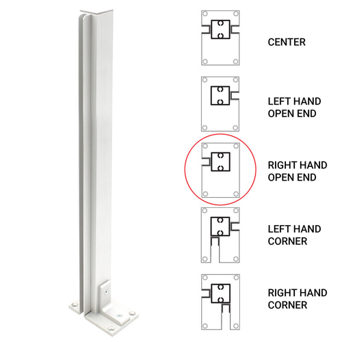 24" End Heavy Duty Partition Post - Right - Brite Anodized