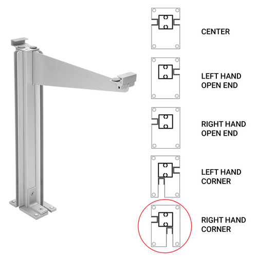 Custom 995 Partition Post Right Corner with Top Shelf Bracket for 1/4" and 3/16" Glass - Satin Anodized