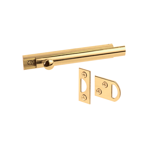 4-Inch Surface Bolt - Solid Brass - Polished Brass Finish (Single Pack)