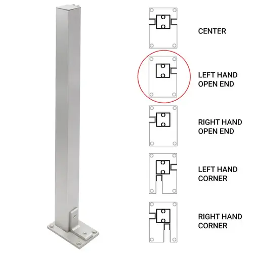 24" Corner Heavy Duty Partition Post - Left End Corner - Satin Anodized