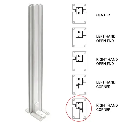 24" Corner Heavy Duty Partition Post - Brite Anodized - Right