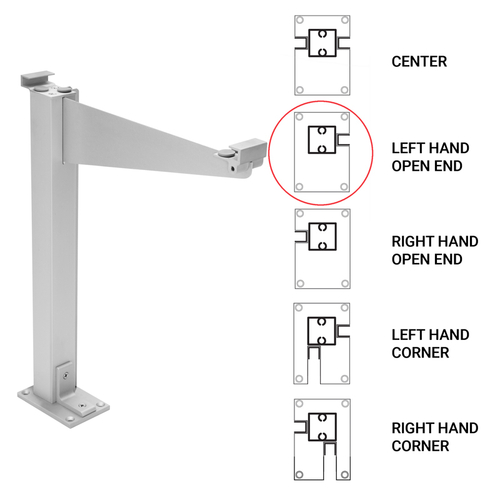 Custom 995 Partition Post Left End with Top Shelf Bracket for 1/4" and 3/16" Glass - Satin Anodized