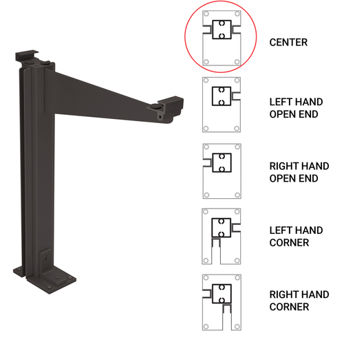 FHC 0D995DUCC Custom 995 Partition Post Center with Top Shelf Bracket for 1/4" and 3/16" Glass - Dark Black/Bronze Anodized