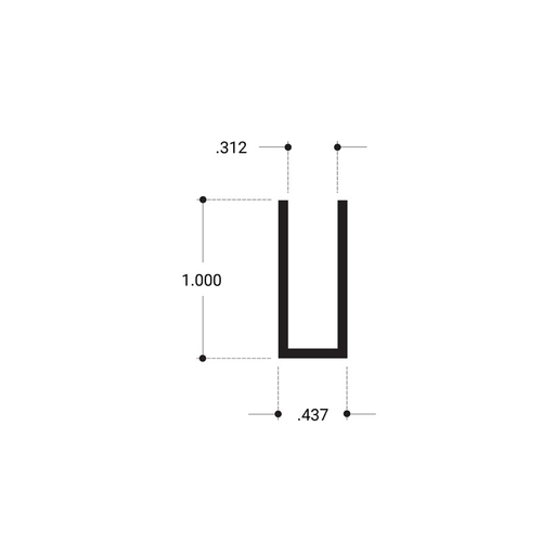 1" Deep Channel 1/4"Showcase Extrusion - Brite Anodized  12" Length - pack of 5