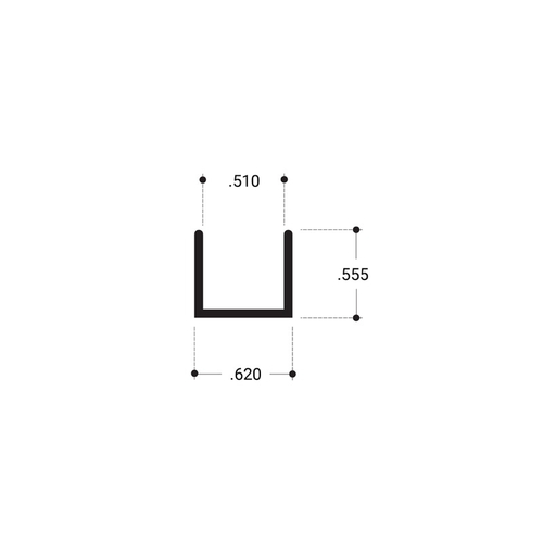 1/2" Bottom TrackAluminum Extrusion - Brite Anodized  12" Length - pack of 10