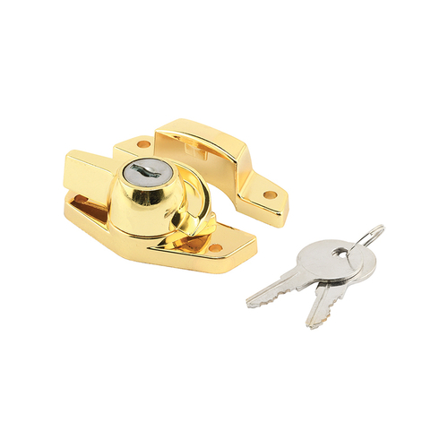 Keyed Child-Proof Sash Lock - 2" Hole Centers - Diecast Zinc - Polished Brass - (Single Pack)