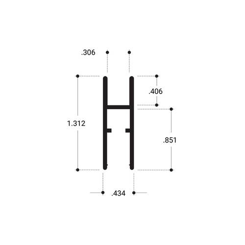 Aluminum H-Bar Extrusion3/16"-1/4" Glass - Brite Anodized  48" Length - pack of 25