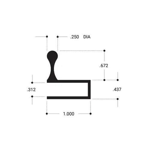 1" Finger Pull Extrusion Long 1/4" Glass - Brite Anodized -  4" Sample