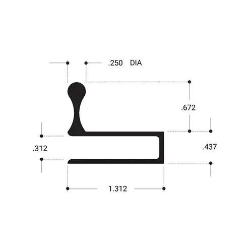 1-5/16" Finger Pull Long Extrusion 1/4" Glass - Brite Anodized -  36" Stock Length - pack of 4