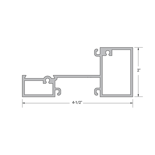 Aluminum 2" x 4-1/2" Horizontal 5/8" to 1" Glass 24' - 1" Length - Clear Anodized