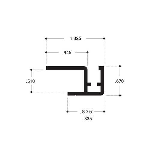 Rear Bottom Rail for Clover Showcase Brite Anodized  36" Stock Length - pack of 4