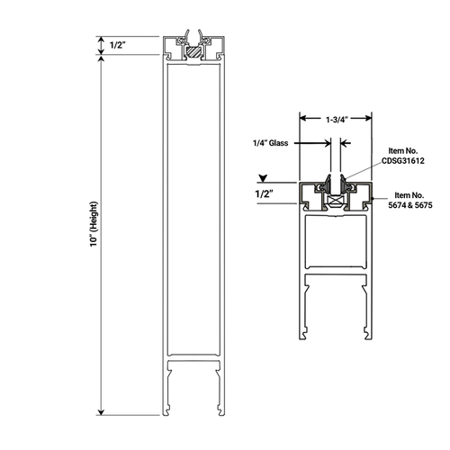 Bottom Rail Kit for 1/4" Glass - 42" Long - Clear Anodized